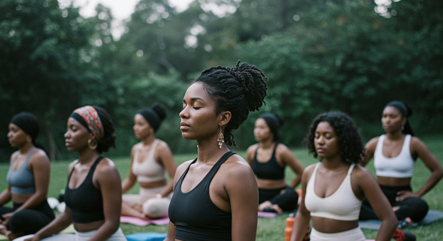 black women practicing yoga on wellness vacation